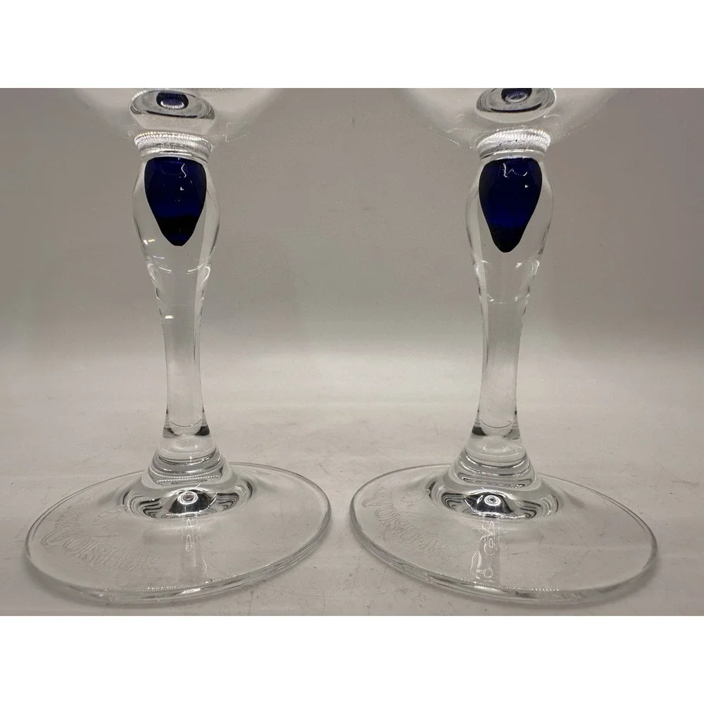 Pair Cristal d'Arques Courvoisier Blue Stem Lead Crystal Wine Glasses France